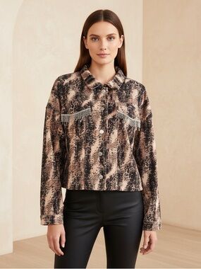 Savanna Jane Cropped Animal Print Jacket With Rhinestone Fringes Western & Boho